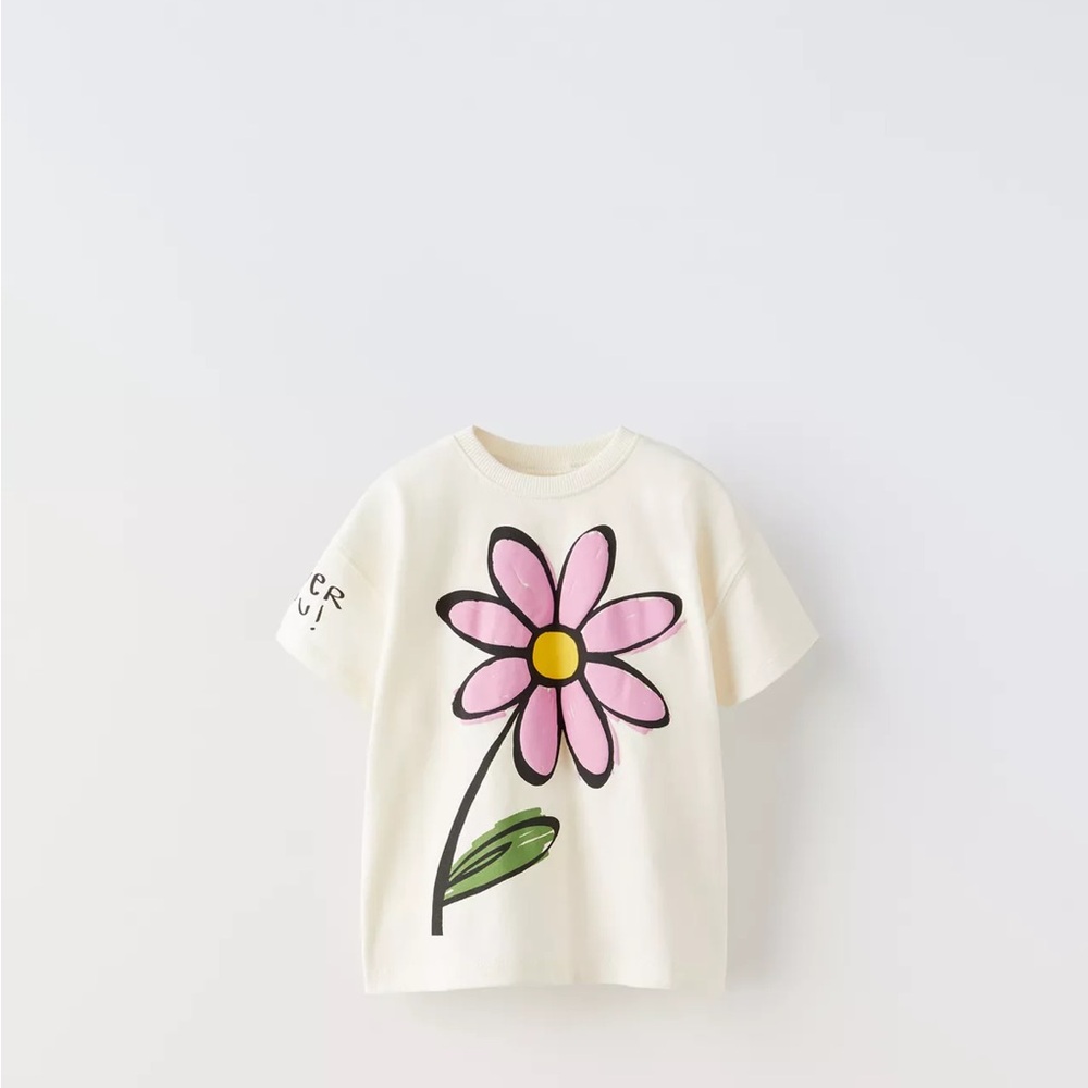 Zara Cream Tee with Pink Floral Print